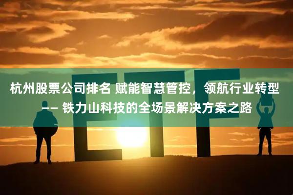 杭州股票公司排名 赋能智慧管控，领航行业转型 —— 铁力山科技的全场景解决方案之路