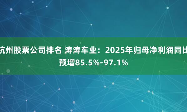 杭州股票公司排名 涛涛车业：2025年归母净利润同比预增85.5%-97.1%
